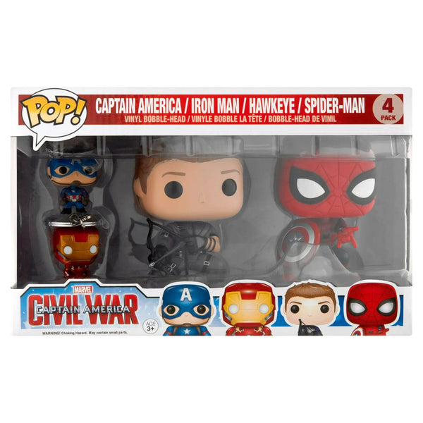 4pk Funko Marvel CivilWar hawkeye Spiderman POP IronMan Captain America Keychain